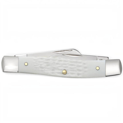 Razor Sharp AZ Case SparXX Medium Stockman pocket knife with a white jigged synthetic handle and polished steel blades.