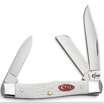 Razor Sharp AZ Case SparXX Medium Stockman pocket knife with white jigged synthetic handle and three polished blades