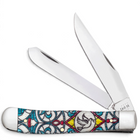 Razor Sharp AZ Case Stained Glass Dove Trapper knife with colorful natural bone handle and polished steel blades.