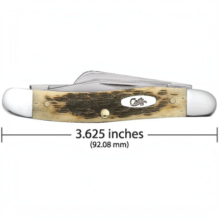 Razor Sharp AZ Case Medium Stockman knife with amber bone handle and peach seed jigging, featuring carbon steel blades.