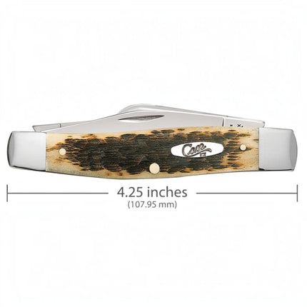 Razor Sharp AZ Case Large Stockman knife with amber bone handle, peach seed jigging, and polished carbon steel blades.