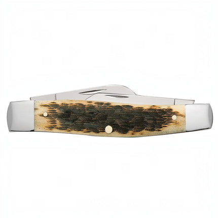Razor Sharp AZ Case Large Stockman knife with peach seed jigged amber bone handle and polished carbon steel blades