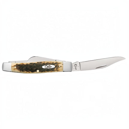 Razor Sharp AZ Case Large Stockman knife with peach seed jigged amber bone handle and mirror-polished carbon steel