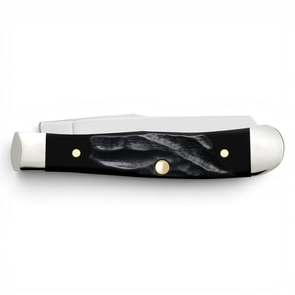 Razor Sharp AZ Case Rough Black jigged synthetic Tiny Trapper pocket knife with mirror-polished stainless steel blades