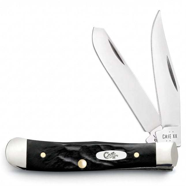 Razor Sharp AZ Case Rough Black Jigged Synthetic Tiny Trapper pocket knife with two mirror-polished steel blades