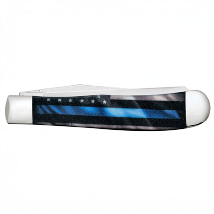 Razor Sharp AZ Case Trapper knife with Stripes of Service blue line flag design on a synthetic handle