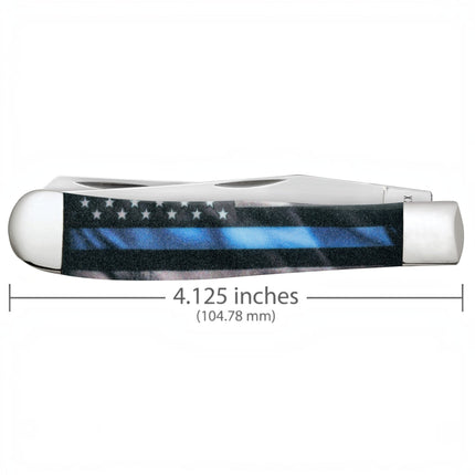 Razor Sharp AZ Case Trapper knife with Stripes of Service blue line flag design on a synthetic handle