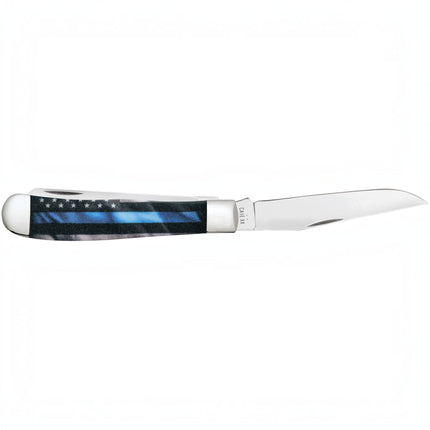 Razor Sharp AZ Case Trapper knife with Stripes of Service blue line flag handle and mirror-polished stainless blade