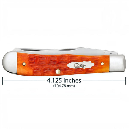 Razor Sharp AZ Case Trapper pocket knife with orange and red jigged bone handle and mirror-polished steel blades