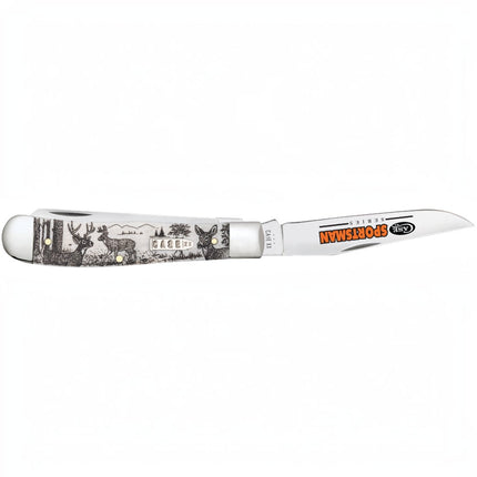 Razor Sharp AZ Case Sportsman Series trapper knife with deer-embellished natural bone handle and stainless steel blade