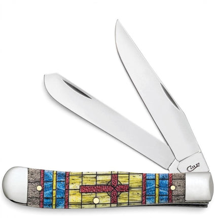 Razor Sharp AZ Case Trapper knife with stained glass style natural bone handle and mirror-polished stainless blades
