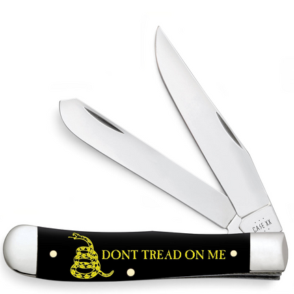 Razor Sharp AZ Case Dont Tread on Me trapper knife with black synthetic handle and two mirror-polished steel blades