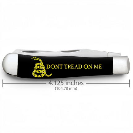 Razor Sharp AZ Case Dont Tread on Me trapper knife with a smooth black synthetic handle and yellow snake graphic.