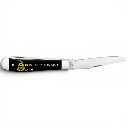 Razor Sharp AZ Case Dont Tread on Me trapper knife with a smooth black synthetic handle and mirror-polished steel blade