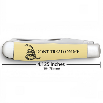 Razor Sharp AZ Case Trapper knife with a yellow synthetic handle featuring a Dont Tread on Me snake graphic