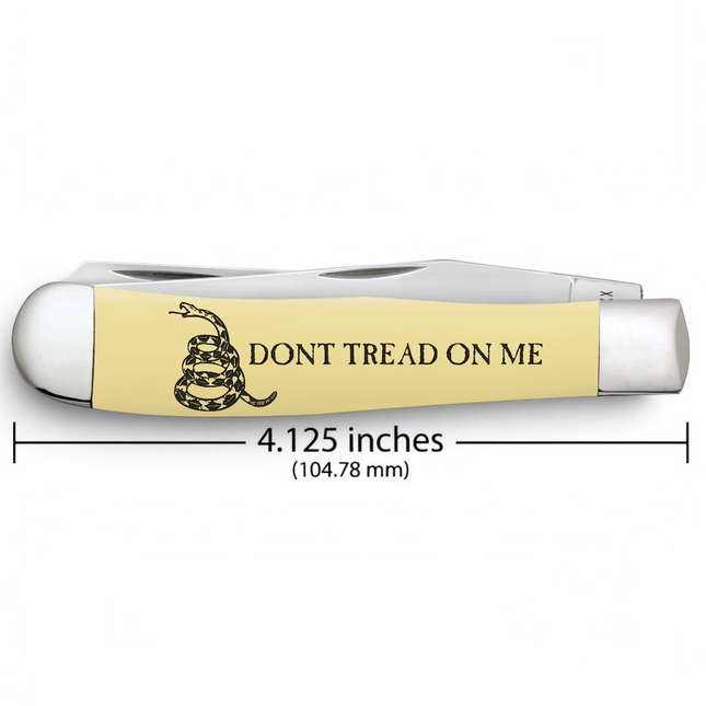 Razor Sharp AZ Case Trapper knife with a yellow synthetic handle featuring a Dont Tread on Me snake graphic