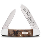 Razor Sharp AZ Case U.S. Army Canoe pocket knife with smooth natural curly oak handle and engraved stainless steel blades