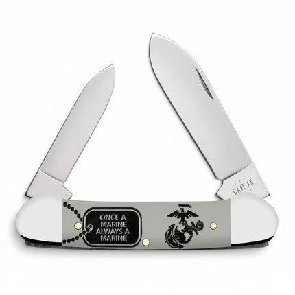 Razor Sharp AZ Case USMC Medium Stockman pocket knife with red synthetic handle and Marine Corps emblem