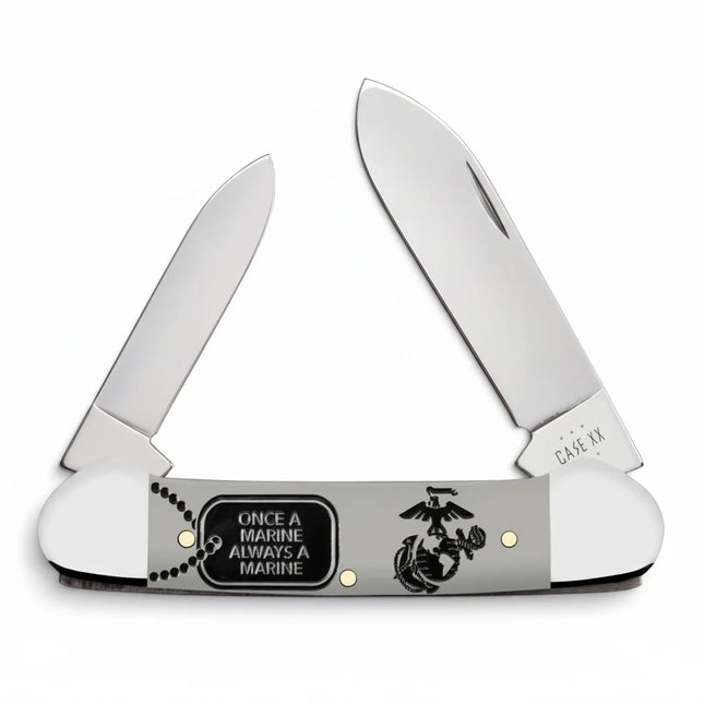 Razor Sharp AZ Case USMC Medium Stockman pocket knife with red synthetic handle and Marine Corps emblem