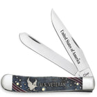 Razor Sharp AZ Case U.S. Veteran Trapper knife with smooth natural bone handle, eagle graphic, and stainless steel blades