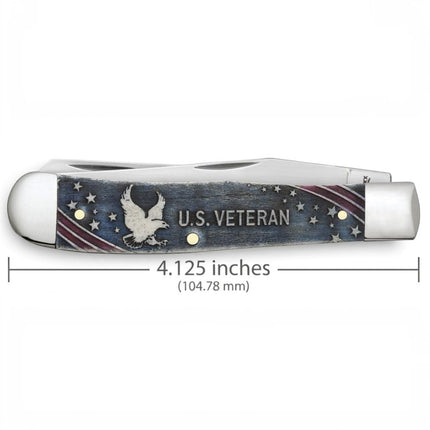 Razor Sharp AZ Case U.S. Veteran Trapper knife with smooth natural bone handle, eagle graphic, and patriotic accents.