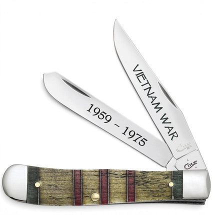 Razor Sharp AZ Case Vietnam War commemorative trapper knife with smooth natural bone handle and engraved steel blades