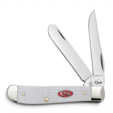 Razor Sharp AZ Case SparXX Mini Trapper knife with jigged white synthetic handle and two polished steel blades