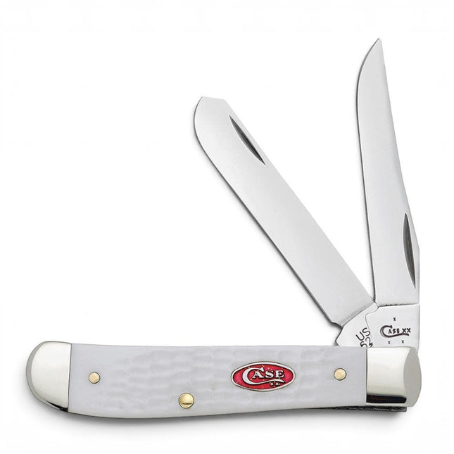 Razor Sharp AZ Case SparXX Mini Trapper knife with jigged white synthetic handle and two polished steel blades
