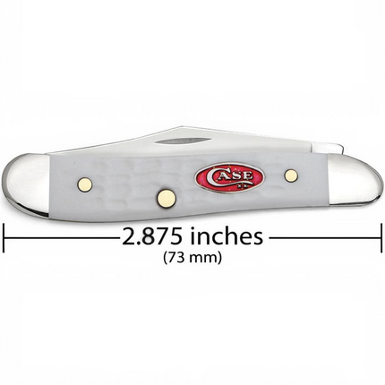 Razor Sharp AZ Case SparXX Peanut knife with a white synthetic jigged handle and a vibrant red shield logo