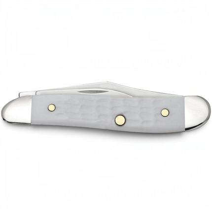 Razor Sharp AZ Case SparXX Peanut pocket knife with a white jigged synthetic handle and stainless steel blades