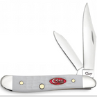 Razor Sharp AZ Case SparXX Peanut knife with white jigged synthetic handle, red shield, and two stainless steel blades