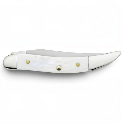 Razor Sharp AZ Case SparXX white synthetic small Texas Toothpick folding knife with a mirror-polished clip blade