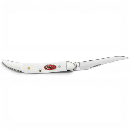 Razor Sharp AZ Case SparXX Texas Toothpick folding knife with a white jigged synthetic handle and clip blade.