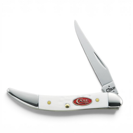 Razor Sharp AZ Case SparXX white synthetic small Texas Toothpick folding knife with a mirror-polished clip blade