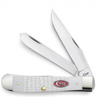 Razor Sharp AZ Case SparXX Trapper knife with jigged white synthetic handle and mirror-polished stainless steel blades
