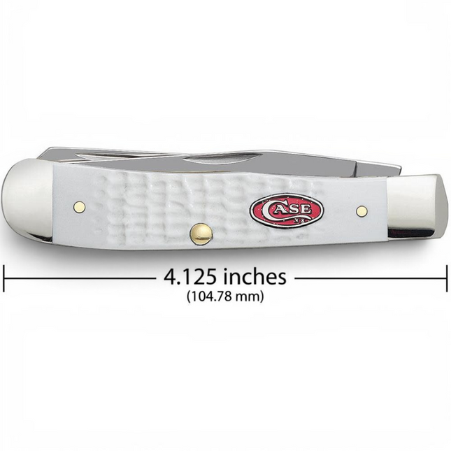 Razor Sharp AZ Case SparXX Trapper knife with a white jigged synthetic handle and a red oval shield logo