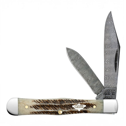 Razor Sharp AZ Case XX Swell Center Jack pocket knife with vintage bone handle and Damascus steel blades.