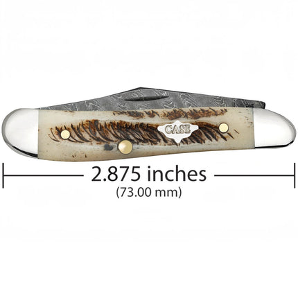 Razor Sharp AZ Case XX Peanut pocket knife with vintage bone handle, Damascus steel blade, and nickel silver bolsters.