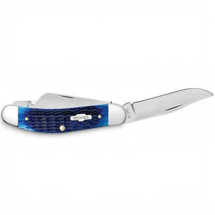 Razor Sharp AZ CASE XX Sowbelly Stockman knife with a navy blue jigged bone handle and stainless steel blades.