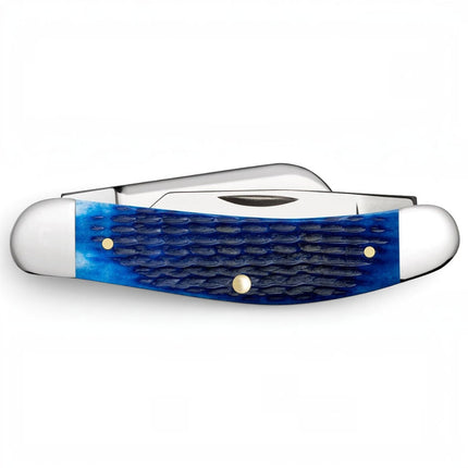 Razor Sharp AZ Case XX Sowbelly Stockman knife with a navy blue jigged bone handle and stainless steel blades.