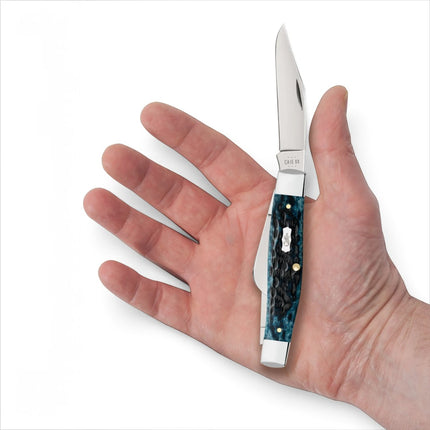 Razor Sharp AZ Case XX Stockman knife with Mediterranean blue jigged bone handle held in a hand
