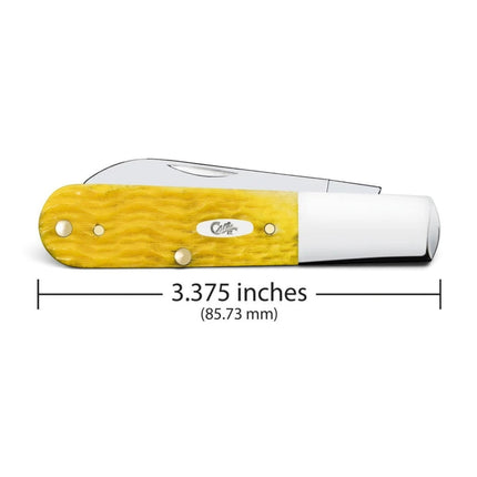 Razor Sharp AZ Case Platts Jig Yellow Bone Barlow pocket knife with a yellow jigged bone handle and polished bolsters.