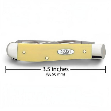 Razor Sharp AZ Case Yellow Synthetic Mini Trapper pocket knife with two stainless steel blades and 3.5-inch scale.