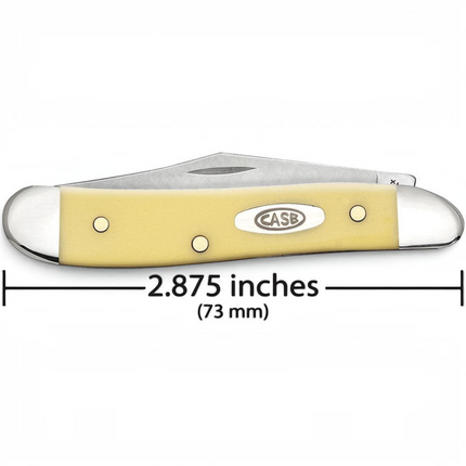 Razor Sharp AZ Case yellow synthetic peanut folding knife with carbon steel blades, 2.88 inches long closed.