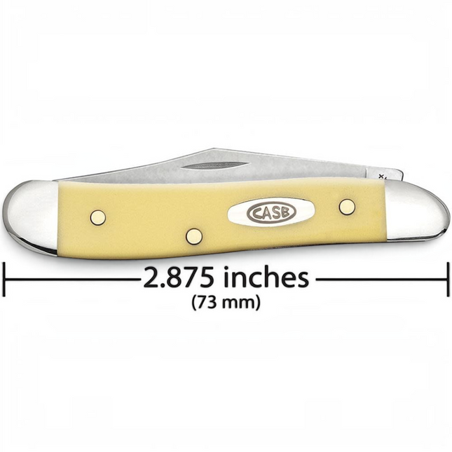 Razor Sharp AZ Case yellow synthetic peanut folding knife with carbon steel blades, 2.88 inches long closed.