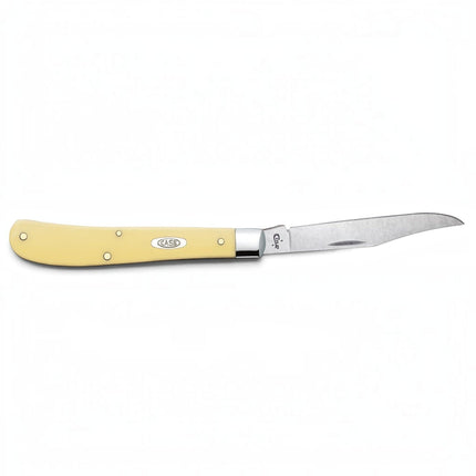 Razor Sharp AZ Case Yellow Synthetic Slimline Trapper pocket knife with a mirror-polished stainless steel clip blade