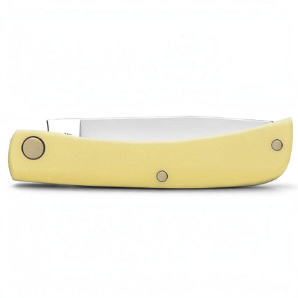 Razor Sharp AZ Case Sod Buster Jr pocket knife with a bright yellow synthetic handle and stainless steel blade