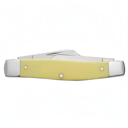 Razor Sharp AZ Case Large Stockman pocket knife with a smooth yellow synthetic handle and carbon steel blades.