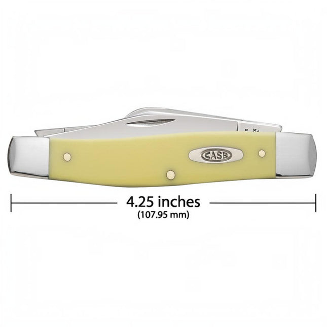 Razor Sharp AZ Case Yellow Synthetic Large Stockman pocket knife with carbon steel blades, 4.25 inches closed length.