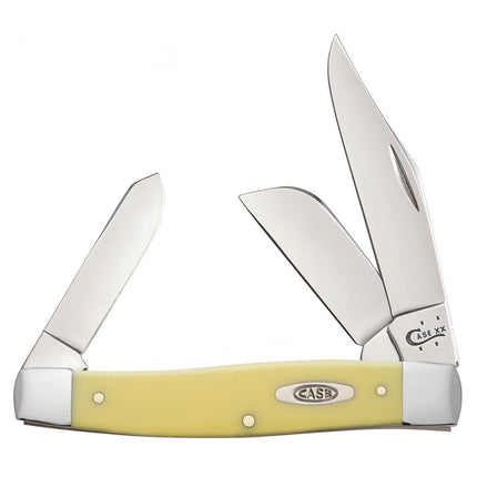 Razor Sharp AZ Case Large Stockman pocket knife with yellow synthetic handle and three carbon steel blades.